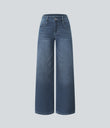 Halara Flex™ Low Rise Zipper Pockets Washed Baggy Wide Leg Casual Jeans - Cedar Blue Denim