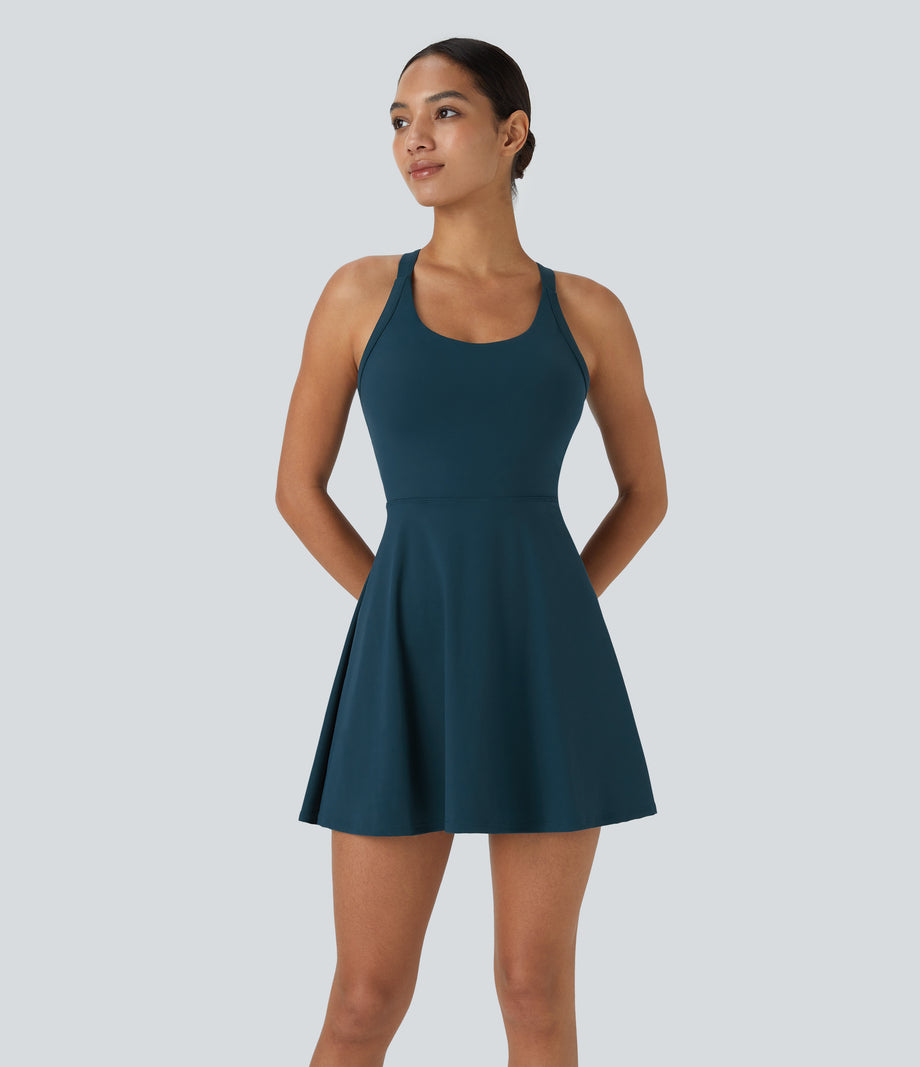 Backless Twisted Active Dress - Majolica Blue
