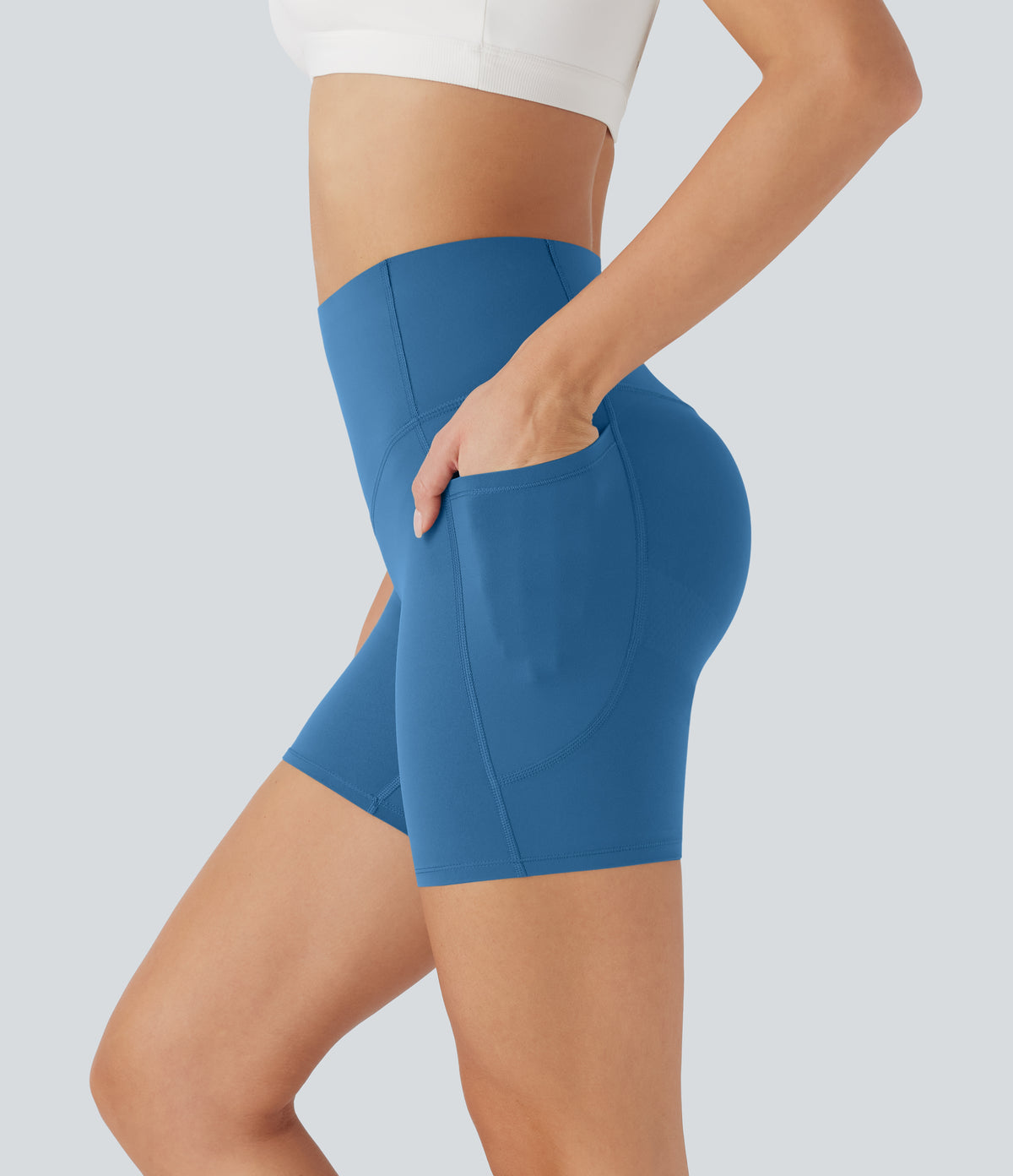 Halara UltraSculpt™ High Waisted Butt Lifting Tummy Control Pocket Shaping Training Biker Shorts 5'' - Vallarta Blue
