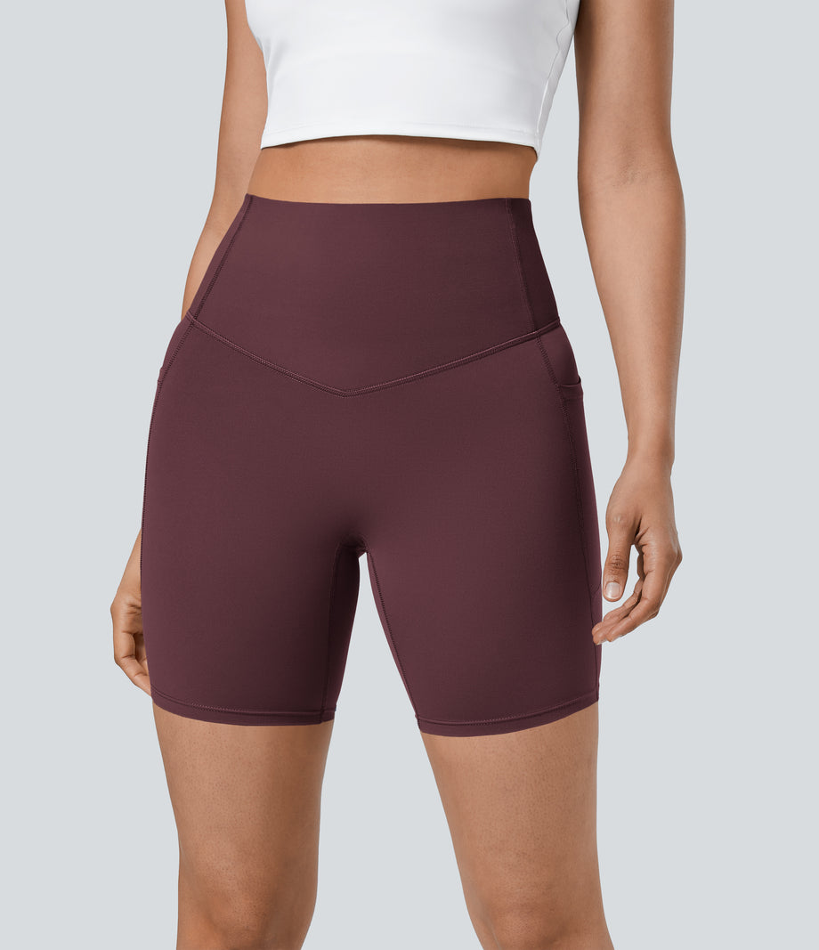 Halara UltraSculpt™ High Waisted Tummy Control Pocket Shaping Training Biker Shorts 7'' - Evening Red