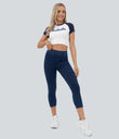 Halara Flex™ High Waisted Pocket Denim Capri Casual Leggings - Midnight Blue Denim