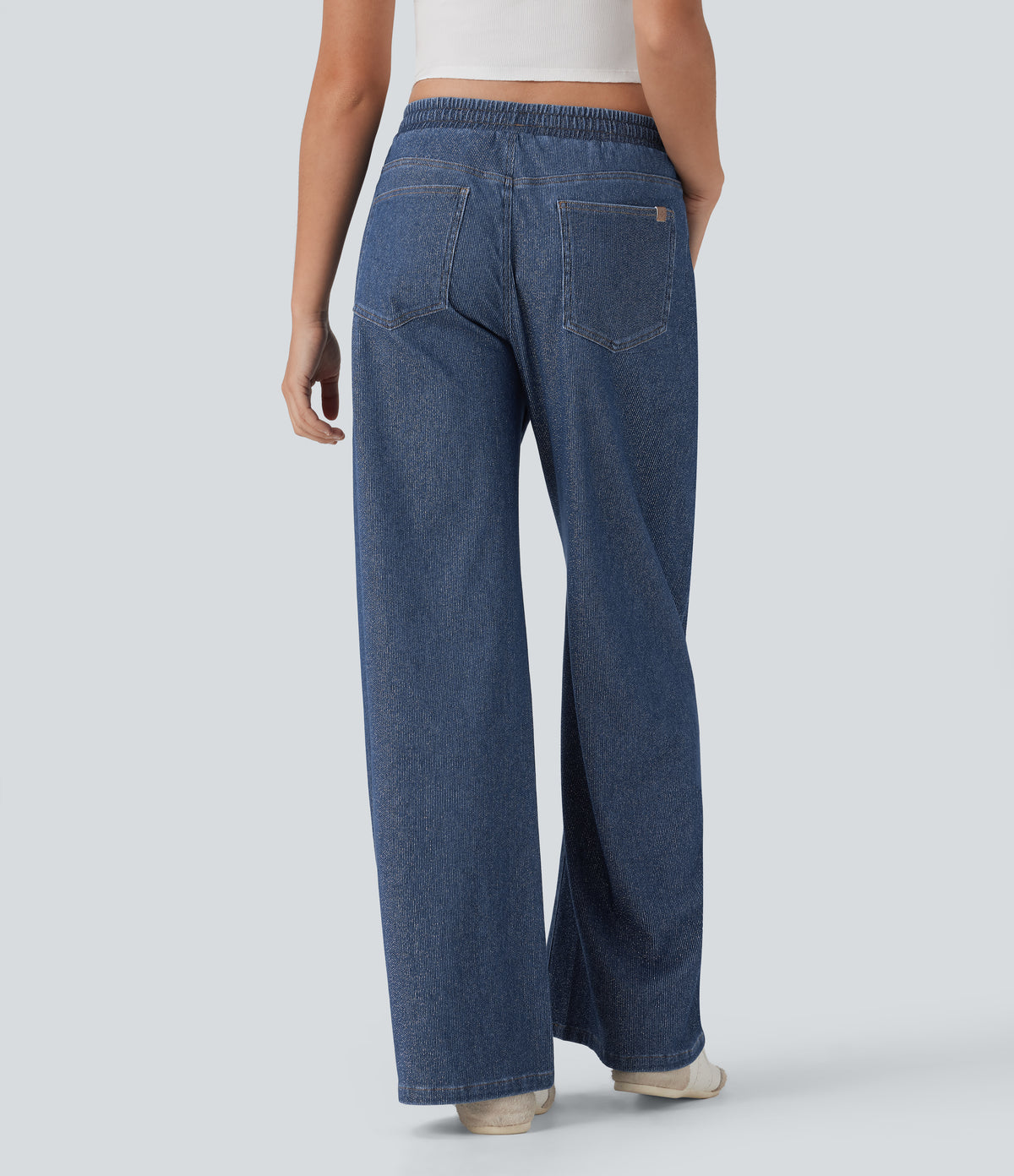 Halara Flex™ Low Rise Drawstring Wide Leg Sparkle Casual Sweatpants Jeans with Pockets - Tide Blue Denim