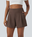 DayStretch High Waisted Work Baggy Shorts 4'' with Pockets - Chocolate Martini