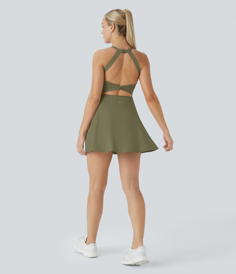 SoftlyZero™ Airy Backless Twisted Cool Touch Dance Active Dress-Easy Peezy Edition - Withered Green