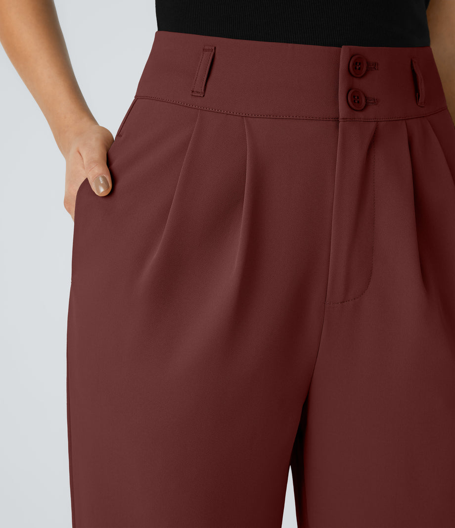 Halara Flex™ High Waisted Zipper Pocket Shirred Straight Leg Work Pants - Biking Red