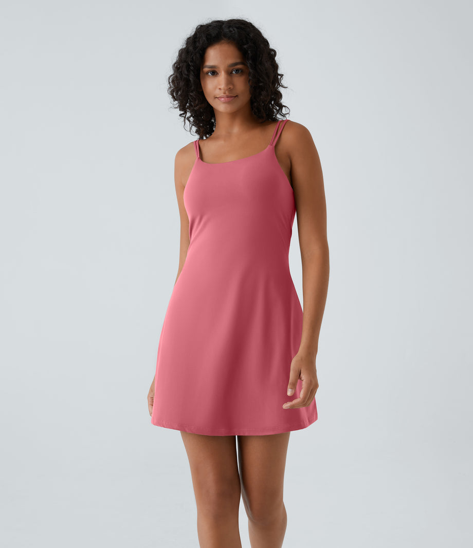 SoftlyZero™ Plush Double Straps 2-Piece Pocket Slip Dance Active Dress A-D Cups - Begonia Rouge