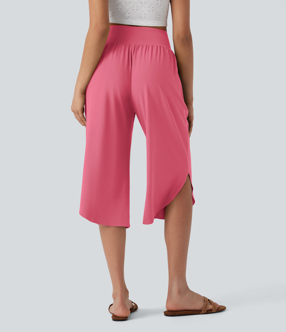 Breezeful™ High Waisted Tummy Control Hem Quick Dry Capri Pants with Pockets - Pink Lemonade