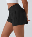 Breezeful™ High Waisted Crossover Pocket 2-in-1 Quick Dry Yoga Shorts 4" - Black