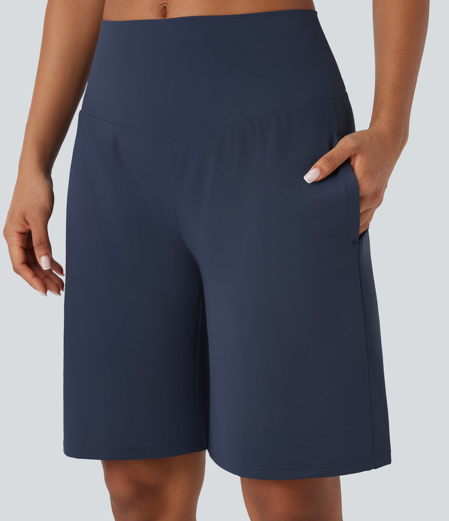 SoftlyZero™ Airy High Waisted Pockets Cool Touch Yoga Bermuda Shorts - Mood Indigo
