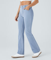 Halara Flex™ Mid Rise Pockets Casual Bootcut Jeans - Denim Cyan Blue