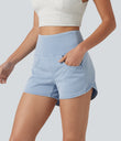 Halara Flex™ High Waisted Tummy Control Curved Hem Skinny Denim Casual Shorts with Pockets - Ice Water Denim