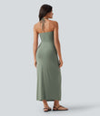 Halter Tie Back Maxi Dress with Pockets - Asparagus