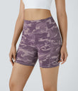 High Waisted Pocket Running Biker Shorts - Fuchsia Camouflage