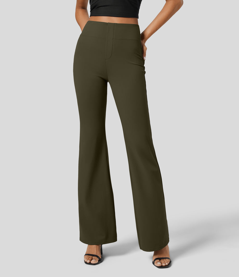 Halara Flex™ High Waisted Back Side Pocket Slight Flare Work Pants - Forest Night