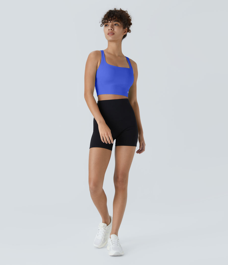 SoftlyZero™ Airy Square Neck Backless Crisscross Cropped Cool Touch Yoga Tank Top-UPF50+ - Aster Blue