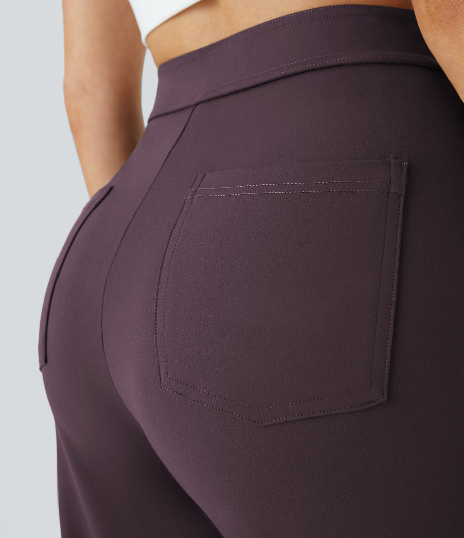 DayStretch High Waisted Pockets Straight Leg Casual Pants - Dusky Evening purple