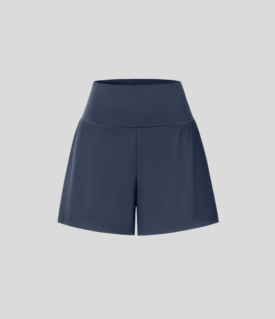 SoftlyZero™ Airy Super High Waisted 2-in-1  Cool Touch Yoga Shorts 5'' with Pockets-Longer Length - Mood Indigo