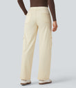 Halara Flex™ Mid Rise Pockets Straight Leg Casual Cargo Jeans - Khaki White Denim