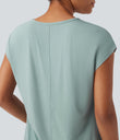 V Neck Short Sleeve Casual T-Shirt - Blue Surf