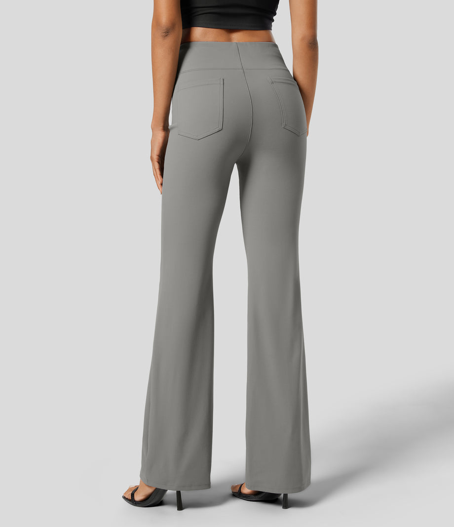 Halara Flex™ High Waisted Back Side Pocket Slight Flare Work Pants - Putty Gray