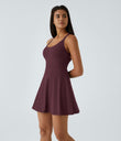 SoftlyZero™ Airy Backless Twisted Flare Low Support Dance Active Dress-Longer Length-Easy Peezy Edition A-D Cups - Fig