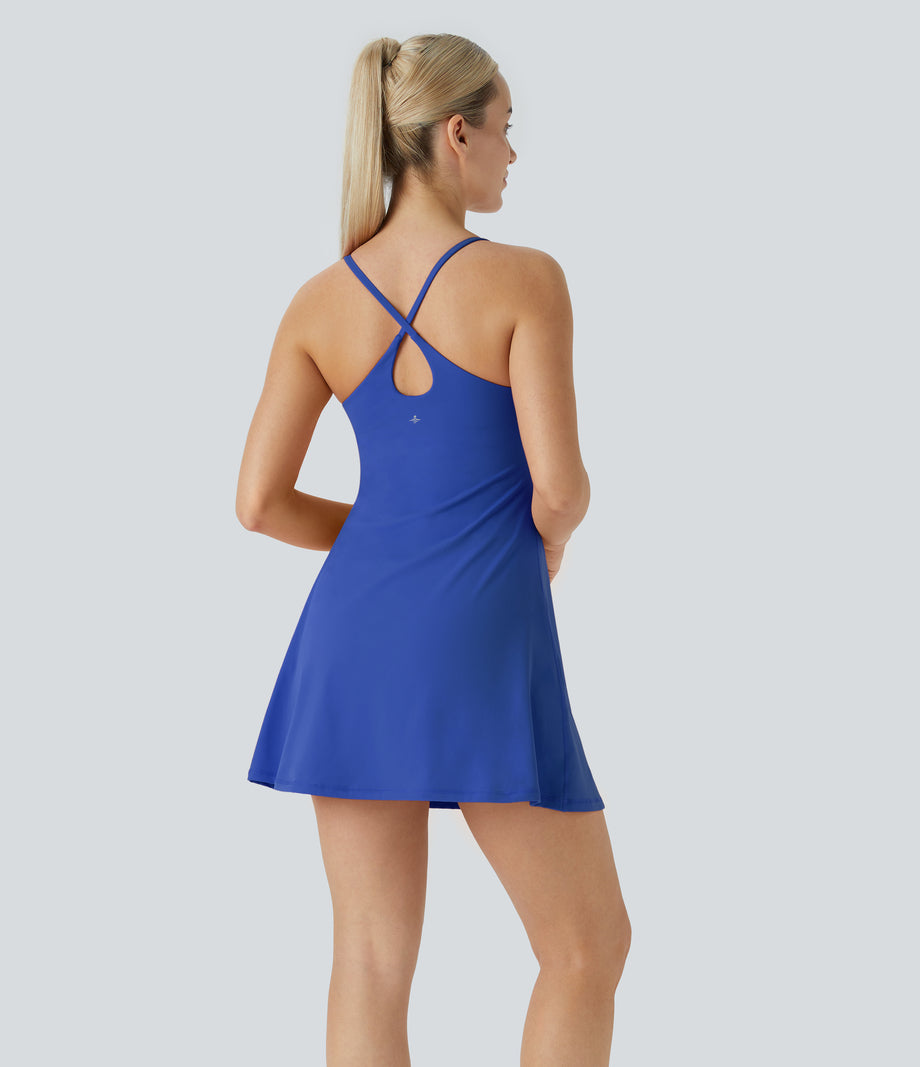 SoftlyZero™ Plush Backless Active Dress - Lotus Blue