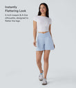 Halara Flex™ Crossover High Waisted Pockets Wide Leg A Line Washed Denim Casual Shorts - Washed Denim Sunny Blue