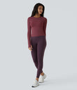Solid Thumb Hole Yoga Sports Top - Chocolate Truffle