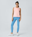 Cut Out Crossover Hem Solid Yoga Tank Top - Icy Pink