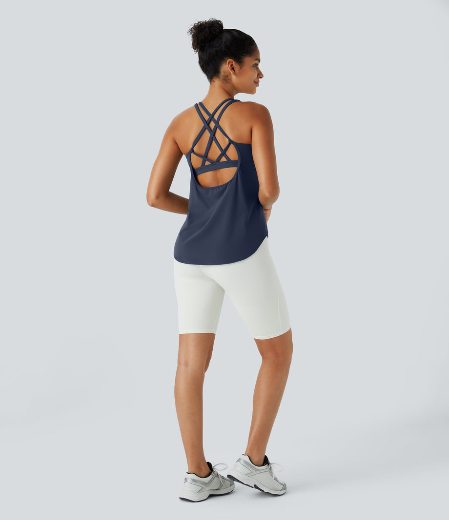 Halara UltraSculpt™ Round Neck Curved Hem Workout Tank Top - Mood Indigo