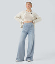 Halara Flex™ High Waisted Stripe Wide Leg Flowy Washed Casual Jeans with Pockets - Ice Water Denim