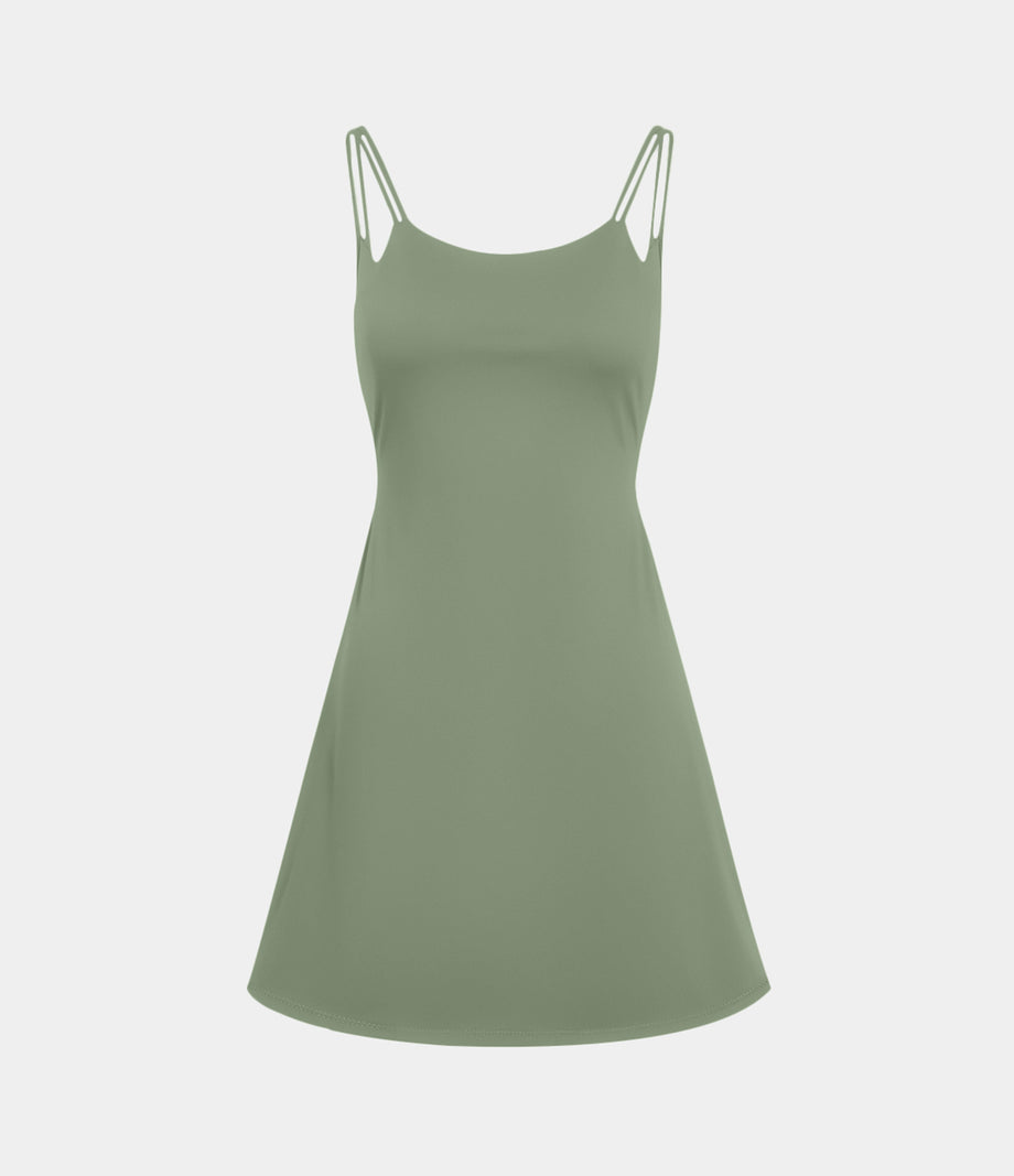 SoftlyZero™ Plush Double Straps 2-Piece Pocket Slip Dance Active Dress A-D Cups - Asparagus