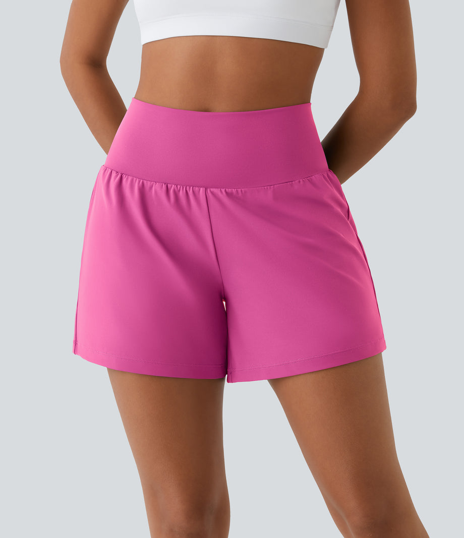 SoftlyZero™ Airy Super High Waisted 2-in-1  Cool Touch Yoga Shorts 5'' with Pockets-Longer Length - Fuchsia Fedora