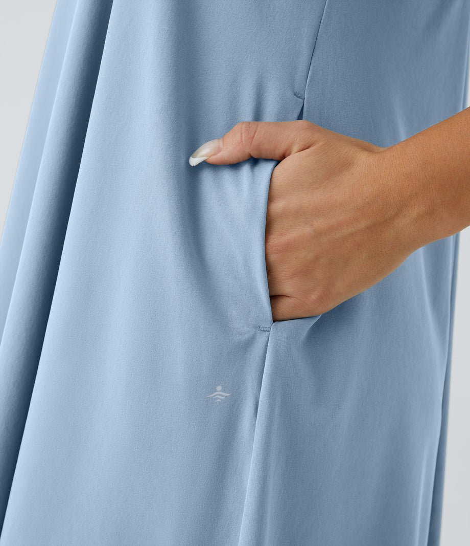 Breezeful™ Backless Racerback Side Pocket High Low Flowy Midi Quick Dry Casual Dress - Ballad Blue