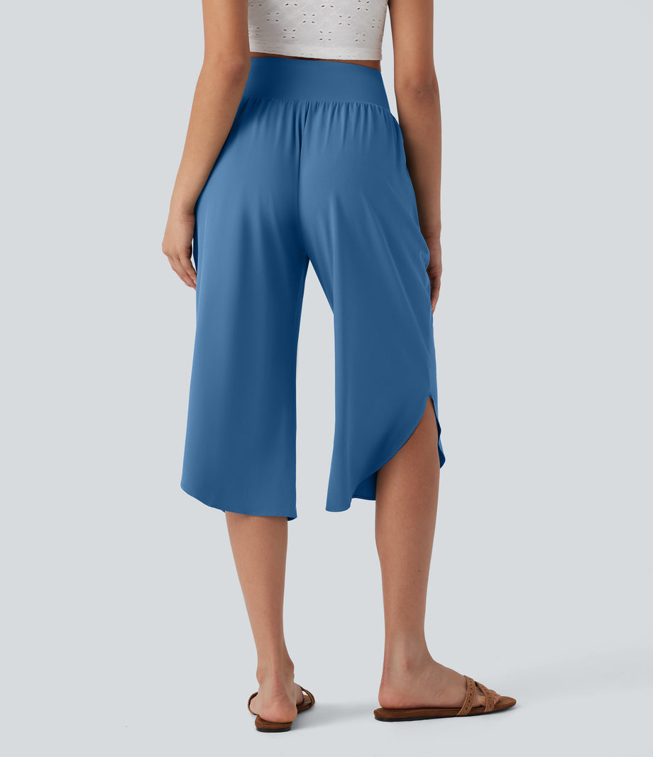 Breezeful™ High Waisted Tummy Control Hem Quick Dry Capri Pants with Pockets - Pacific Coast