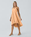 Breezeful™ Backless Racerback Side Pocket High Low Flowy Midi Quick Dry Casual Dress - Peach Orange