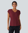 V Neck Short Sleeve Casual T-Shirt - New Maroon
