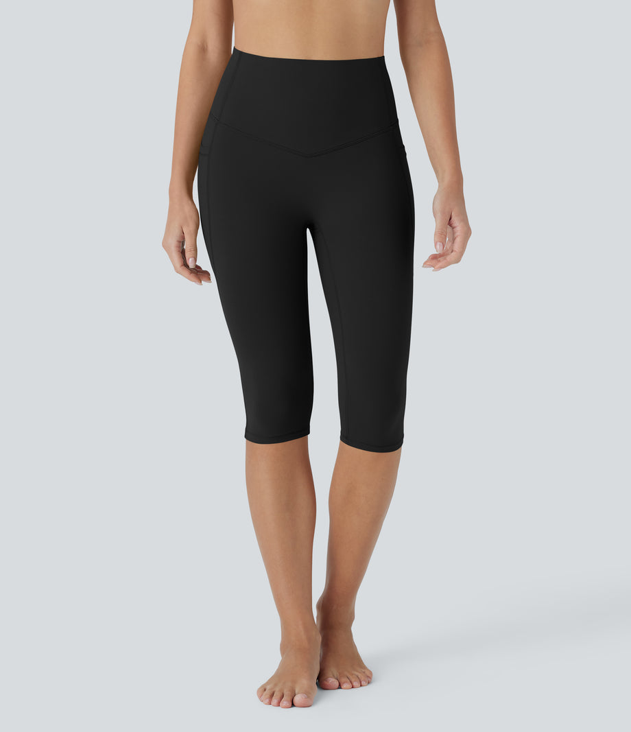 Halara UltraSculpt™ High Waisted Tummy Control Pedal Pusher Yoga Leggings with Pockets - Black