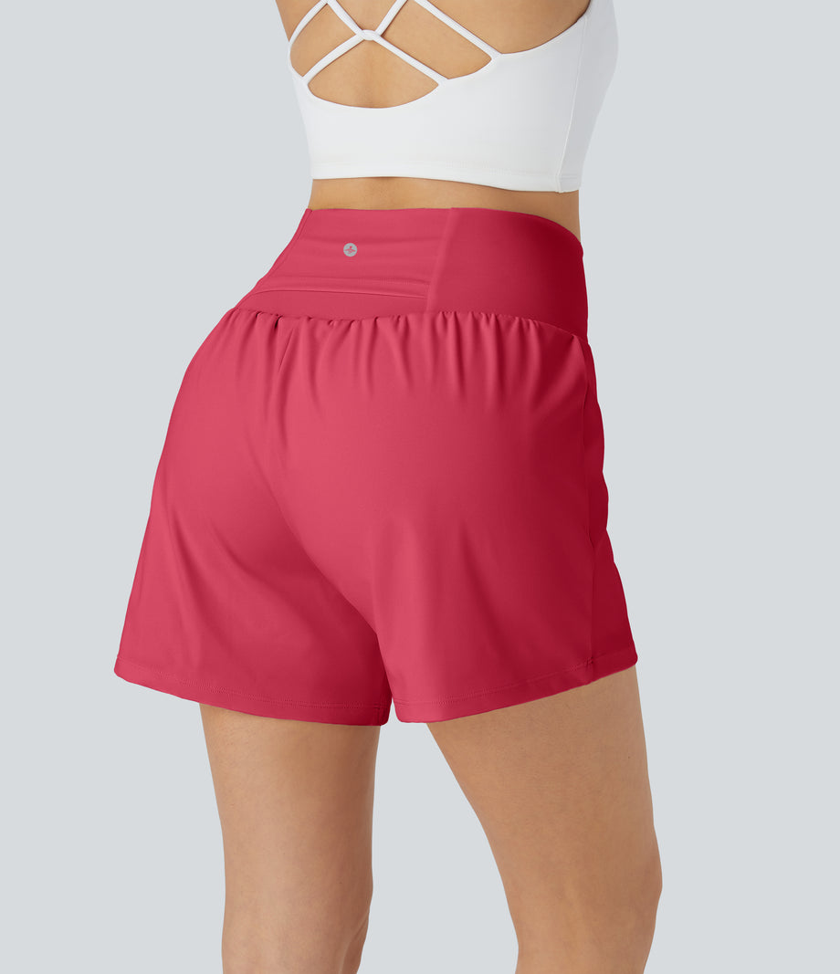 SoftlyZero™ Airy Super High Waisted 2-in-1  Cool Touch Yoga Shorts 5'' with Pockets-Longer Length - Winterberry