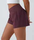 Breezeful™ High Waisted Crossover Pocket 2-in-1 Quick Dry Yoga Shorts 4" - Amaranth