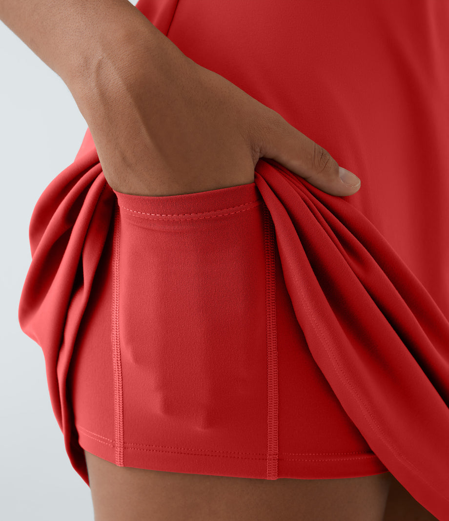 SoftlyZero™ Plush Double Straps 2-Piece Pocket Slip Dance Active Dress A-D Cups - Poinsettia