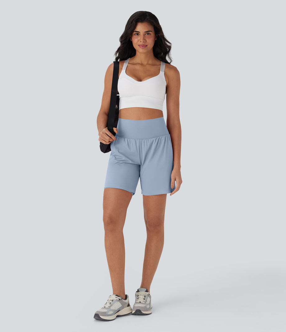 SoftlyZero™ Airy Super High Waisted 2-in-1 Cool Touch Yoga Shorts 7" with Pockets - Skyway