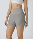 Breezeful™ Super High Waisted Curved Hem 2-in-1 Pocket Quick Dry Yoga Shorts 3.5'' - Greenish Grey