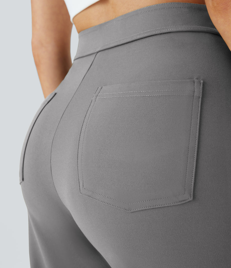 DayStretch High Waisted Pockets Straight Leg Casual Pants - Silent Storm