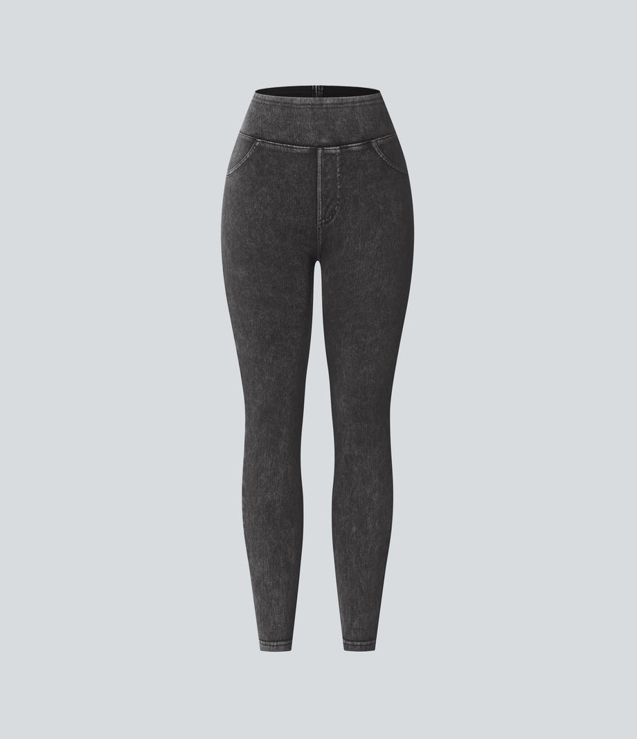 Halara Flex™ High Waisted Pocket Denim Casual Leggings - Hemp Black Denim