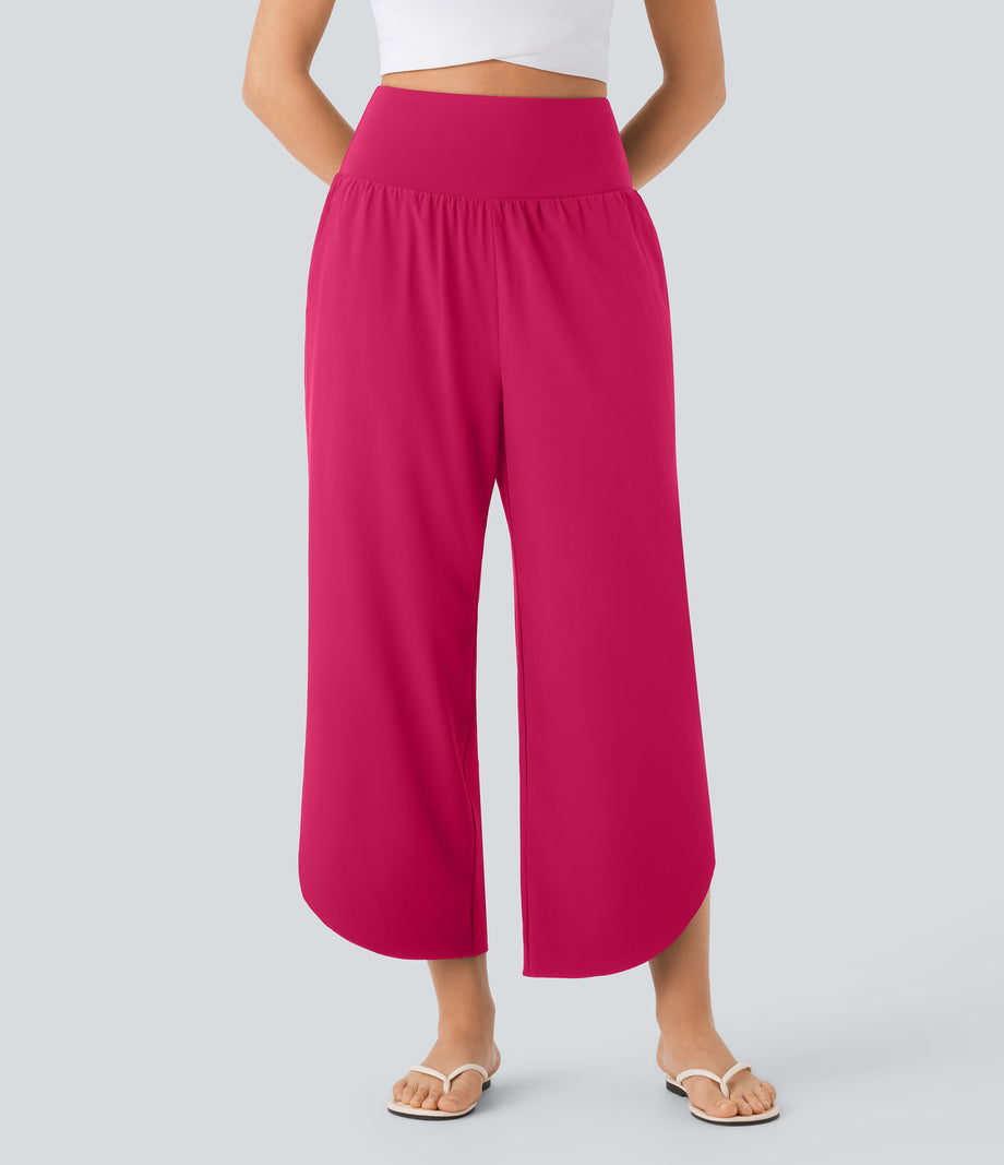 Breezeful™ High Waisted Tummy Control Split Hem Quick Dry Resort Pants with Pockets - Bright Rose