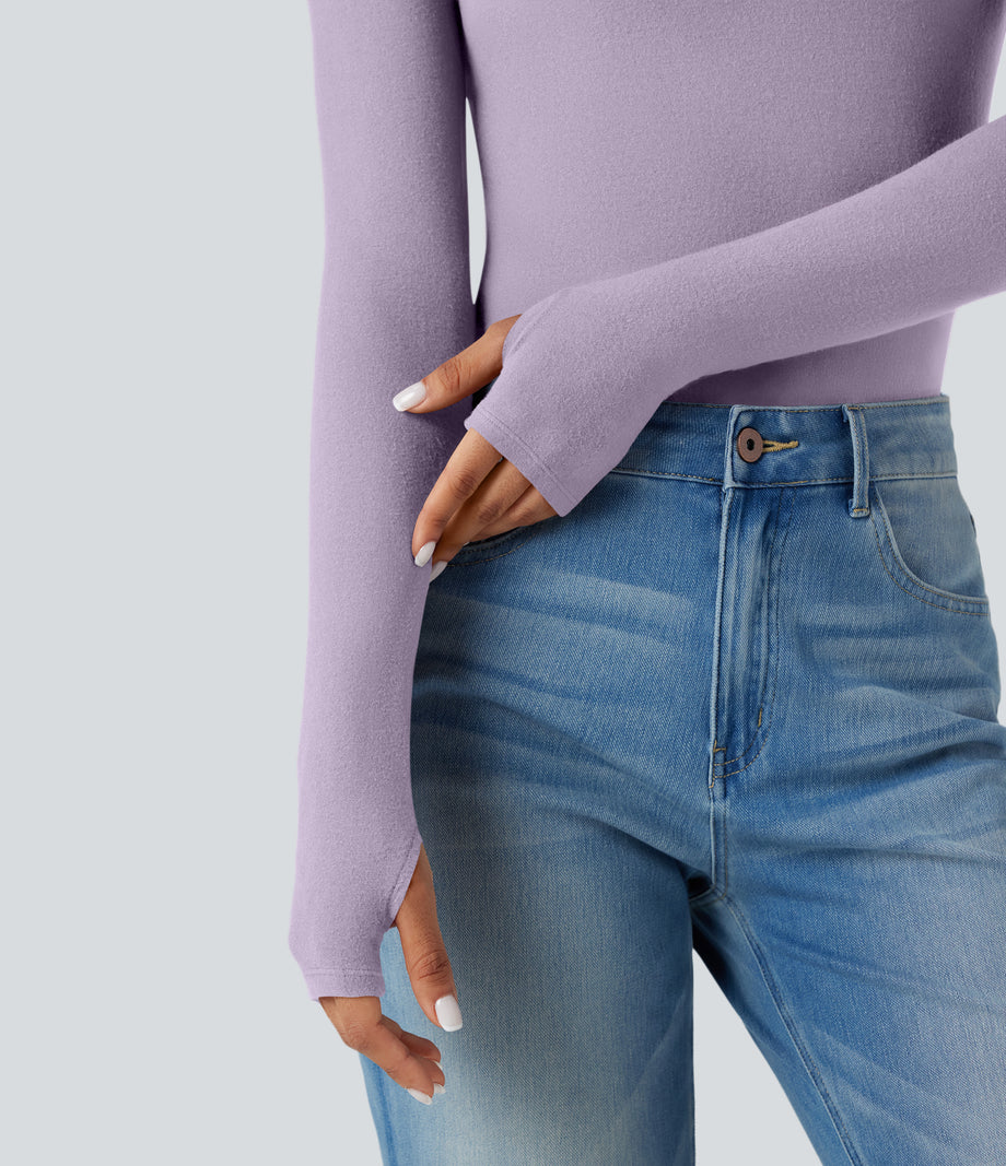 Halara HeatCore Turtleneck Long Sleeve Thumb Hole Casual Warming Top - Misty Purple