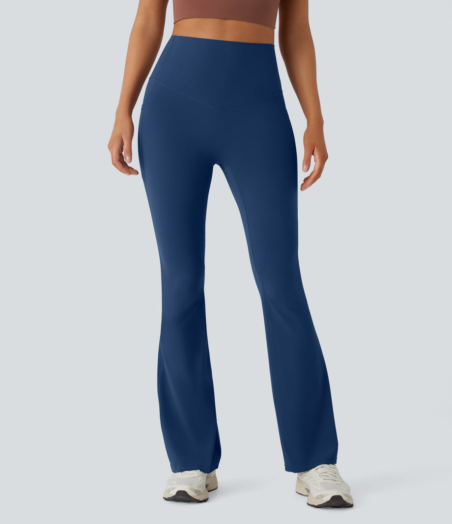 Halara UltraSculpt™ High Waisted Tummy Control Pocket Shaping Yoga Bootcut Leggings - Navy Peony