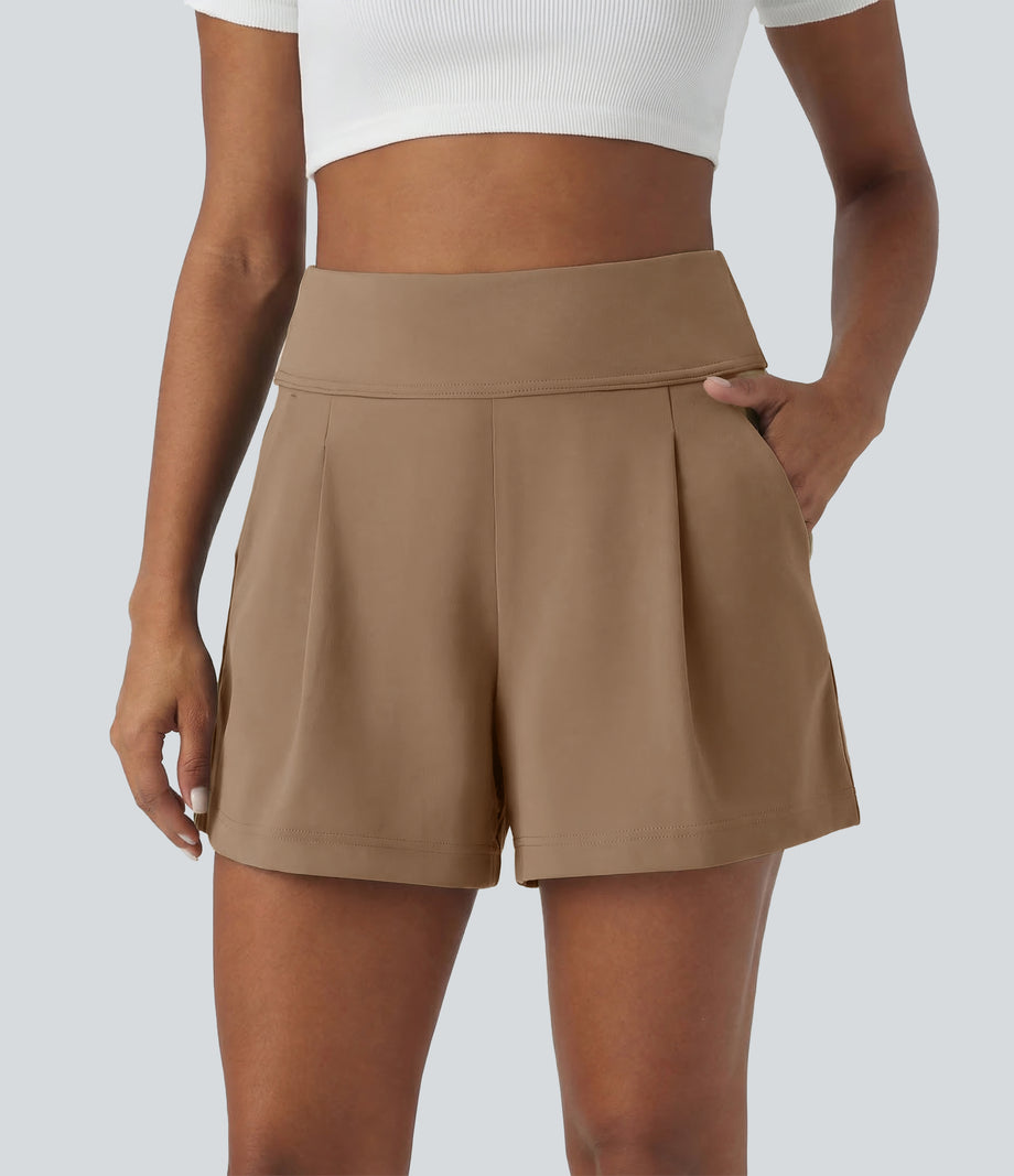 DayStretch High Waisted Work Baggy Shorts 4'' with Pockets - Burro