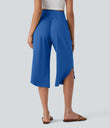 Breezeful™ High Waisted Tummy Control Hem Quick Dry Capri Pants with Pockets - Nebulas Blue